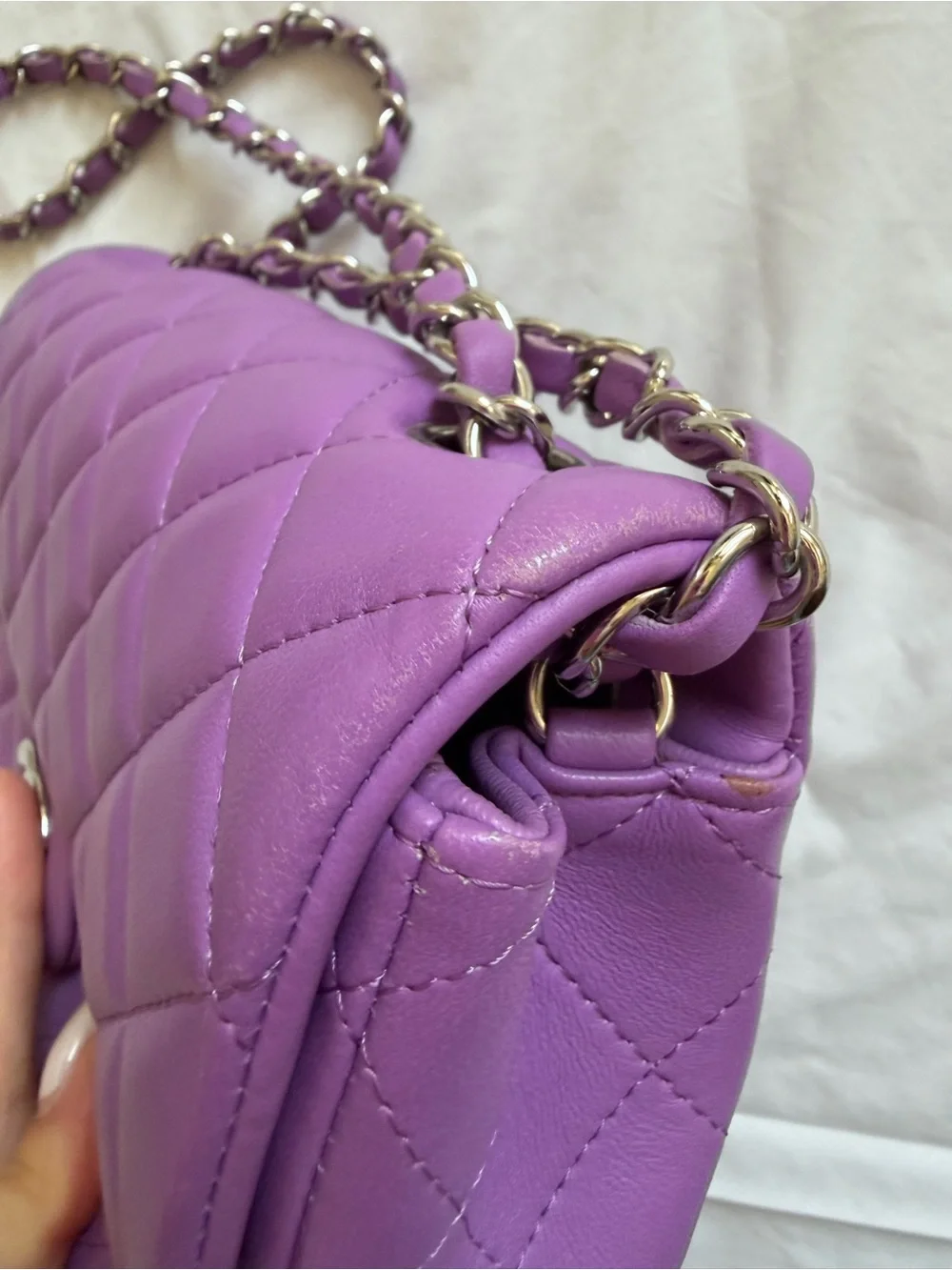 CHANEL Mini Quilted Lambskin Shoulder Bag in Lilac Purple with Silver Hardware